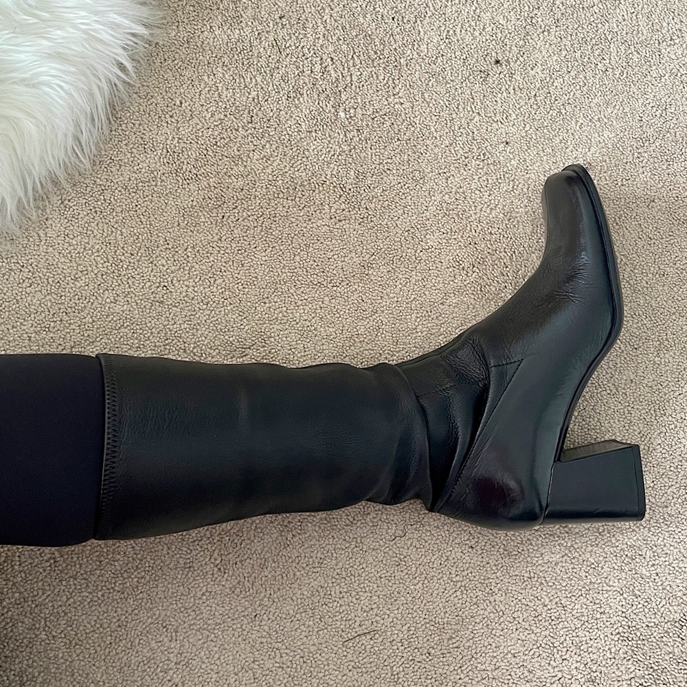 Prada leather slim calf heeled boots